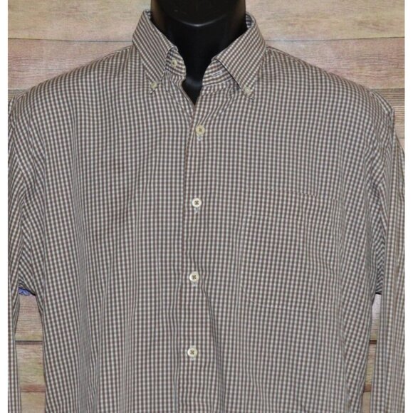 Peter Millar Men’s Nanoluxe Button Down Dress Shirt Brown Check Cotton Size L - Picture 2 of 7